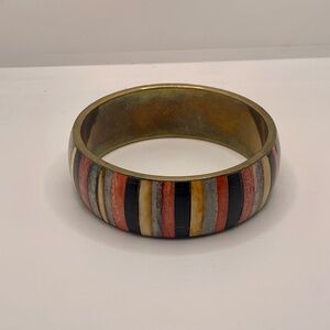 Striped Bone Inlay Bangle in Black, Red, Cream On Bras Vintage